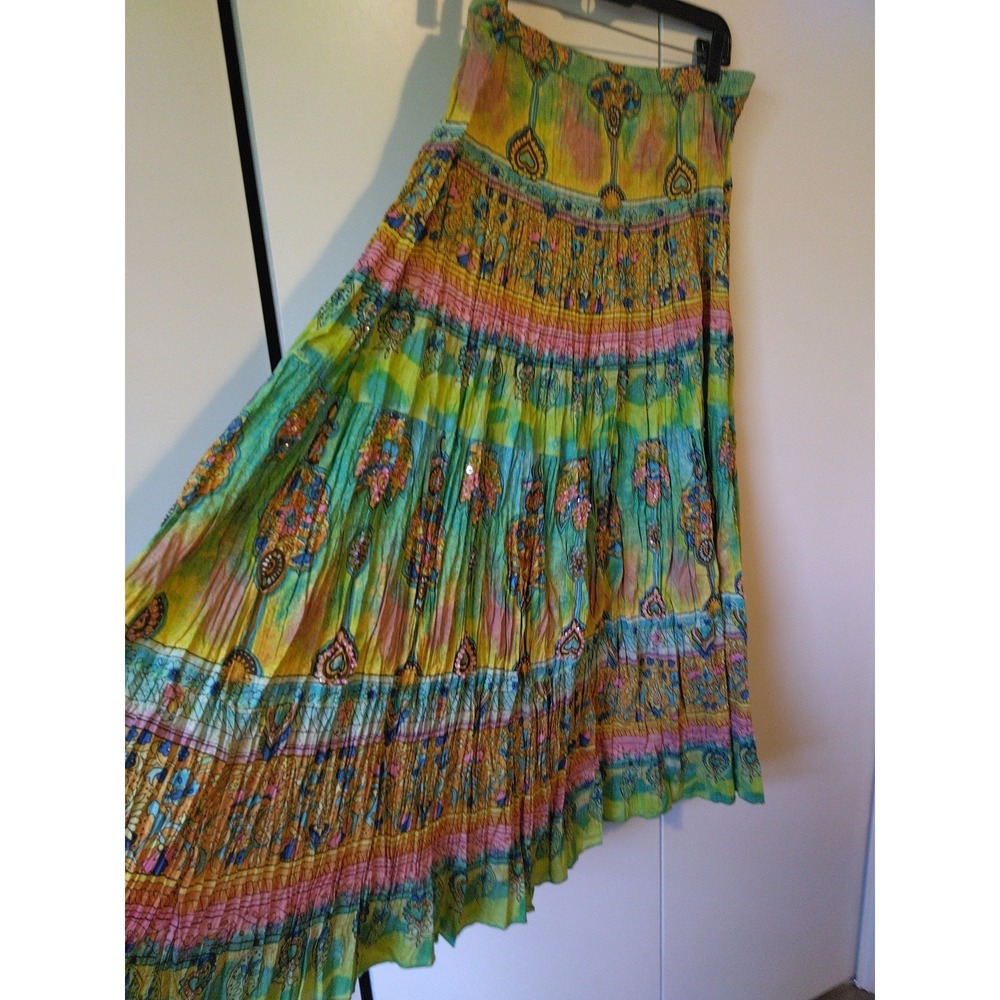 Womens Boho Tiered Patchwork Maxi Skirt Size S Beaded Y2K Gypsy Whimsigoth Hippi